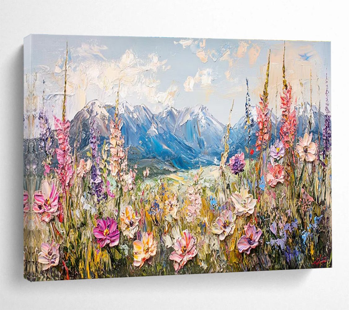 Mountain Flower Field Abstract Painting with Vivid, Natural Beauty THY411