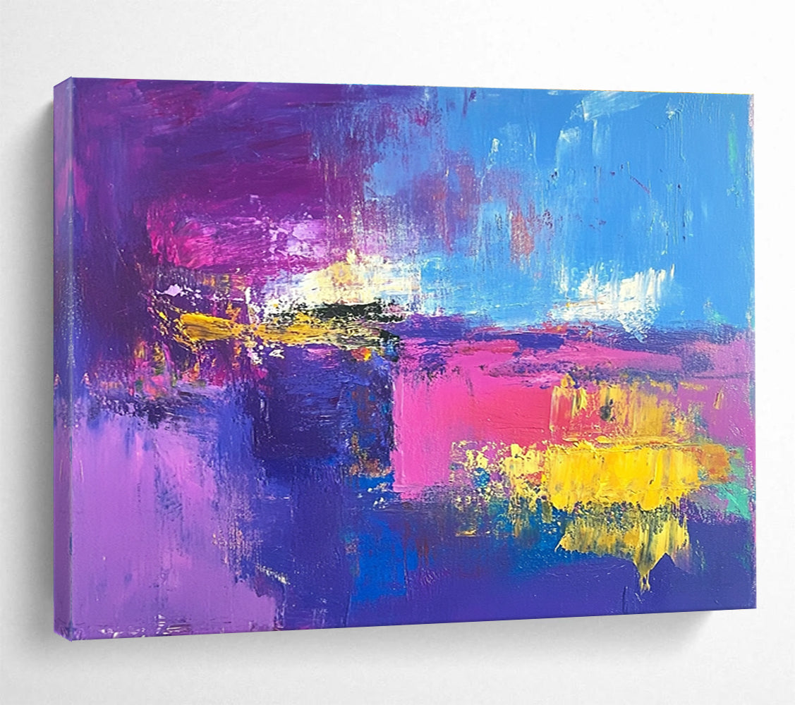 Purple Pink and Yellow Abstract Painting with Bold Color Layers DYP205
