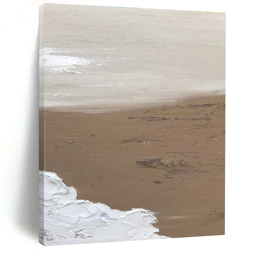 Brown and White Textured Abstract Painting with Uneven Edges ADGE375