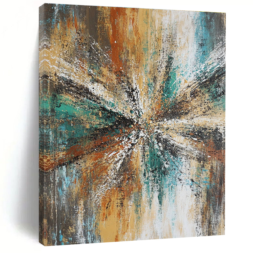 Colorful Burst Abstract Painting with Radiating Textures GER818