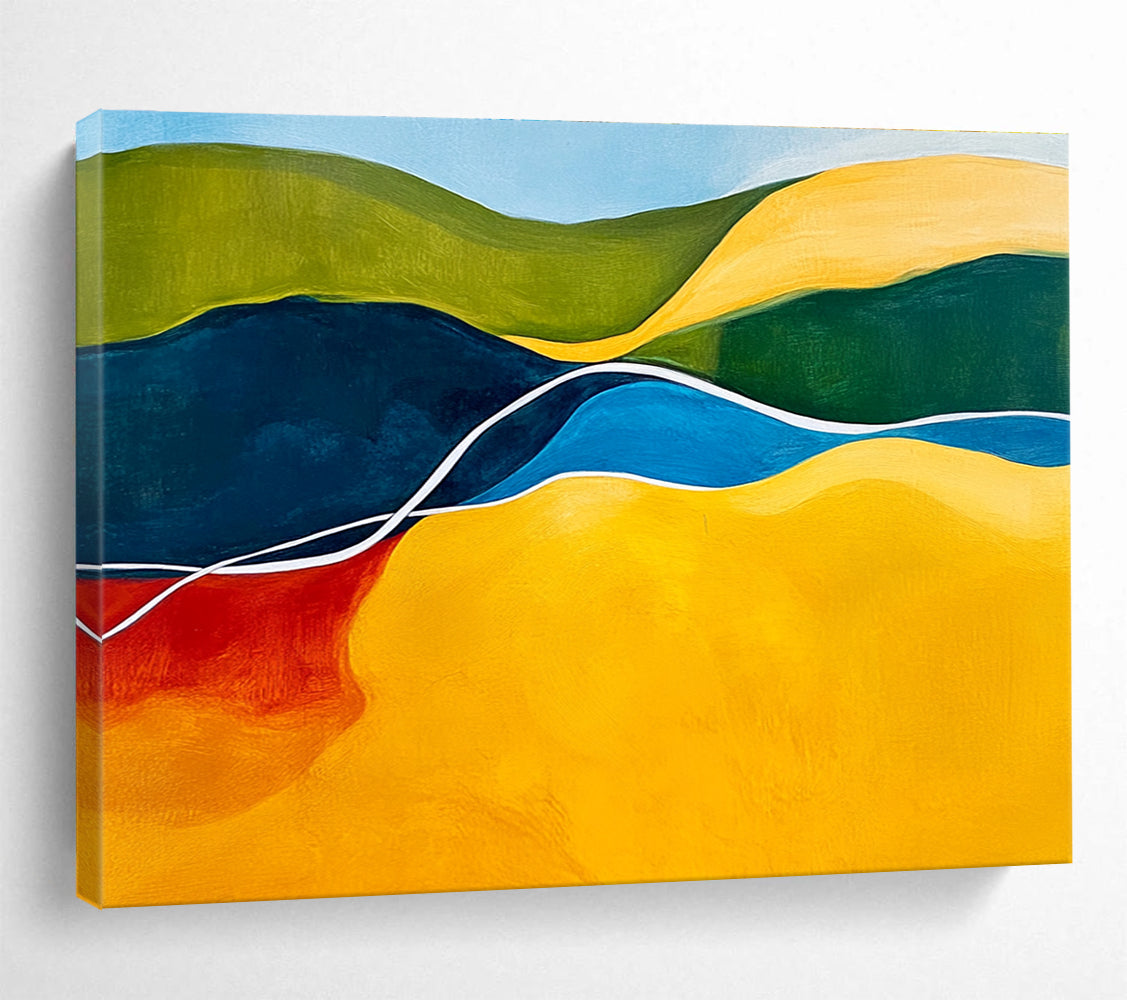 Vibrant Geometric Hills Abstract Painting with Bold Color Blocks DYP229