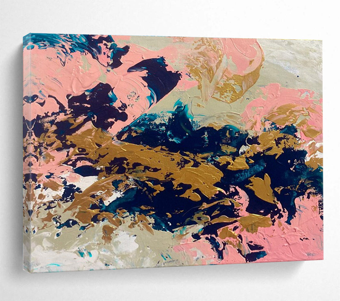 Pink Gold Navy Abstract Painting with Elegant, Feminine Vibes THY384