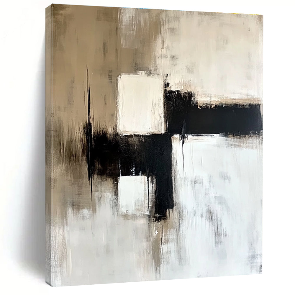 Beige and Black Abstract Painting with Subtle Contrasts GER559