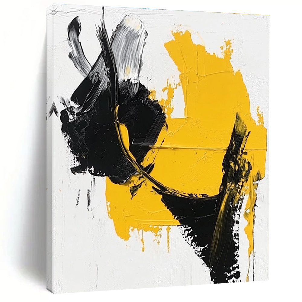 Yellow Black White Abstract Painting with Bold Shapes GER742