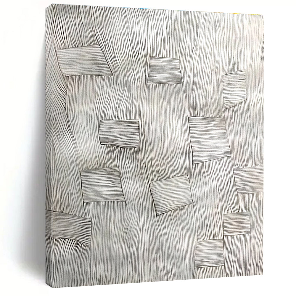 Black White Line Art Blocks Abstract Painting GER868