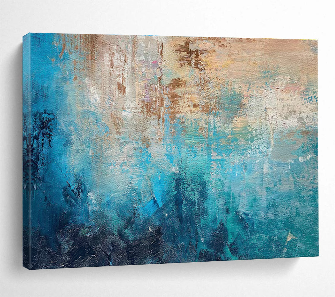 Blue Brown Abstract Painting with Coastal, Calming Vibes THY374