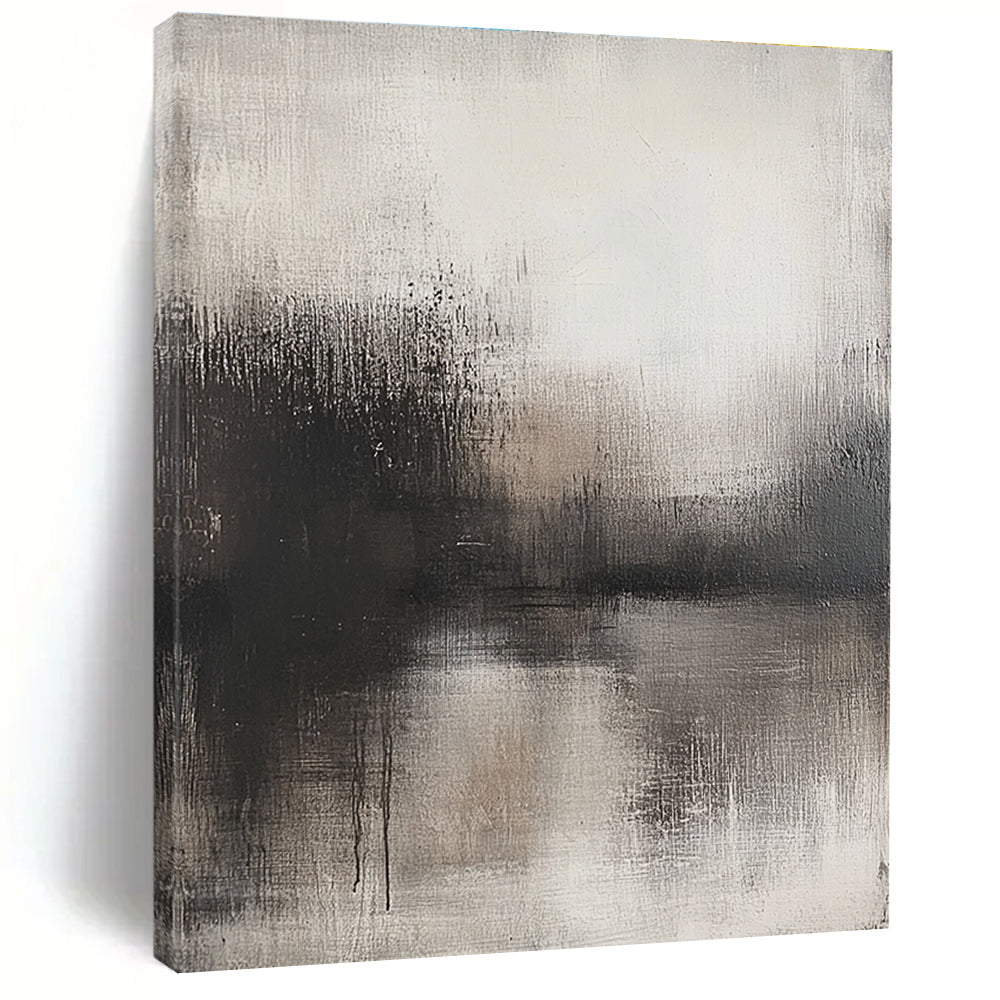 Large abstract painting with faded gray tones minimalist style and a weathered surface in a neutral color palette.STSC085