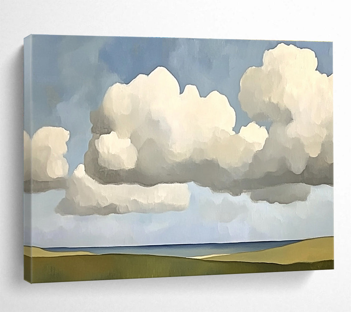 Large abstract painting of clouds in the sky inspired by Fairfield Porter featuring soft hues and fluid forms that evoke tranquility.SC601