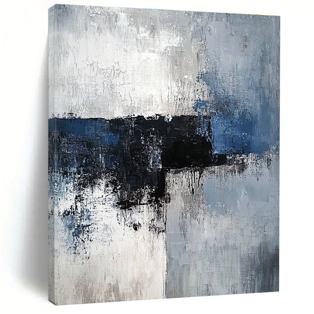 Blue Gray Abstract Painting with Dramatic Drips GER535