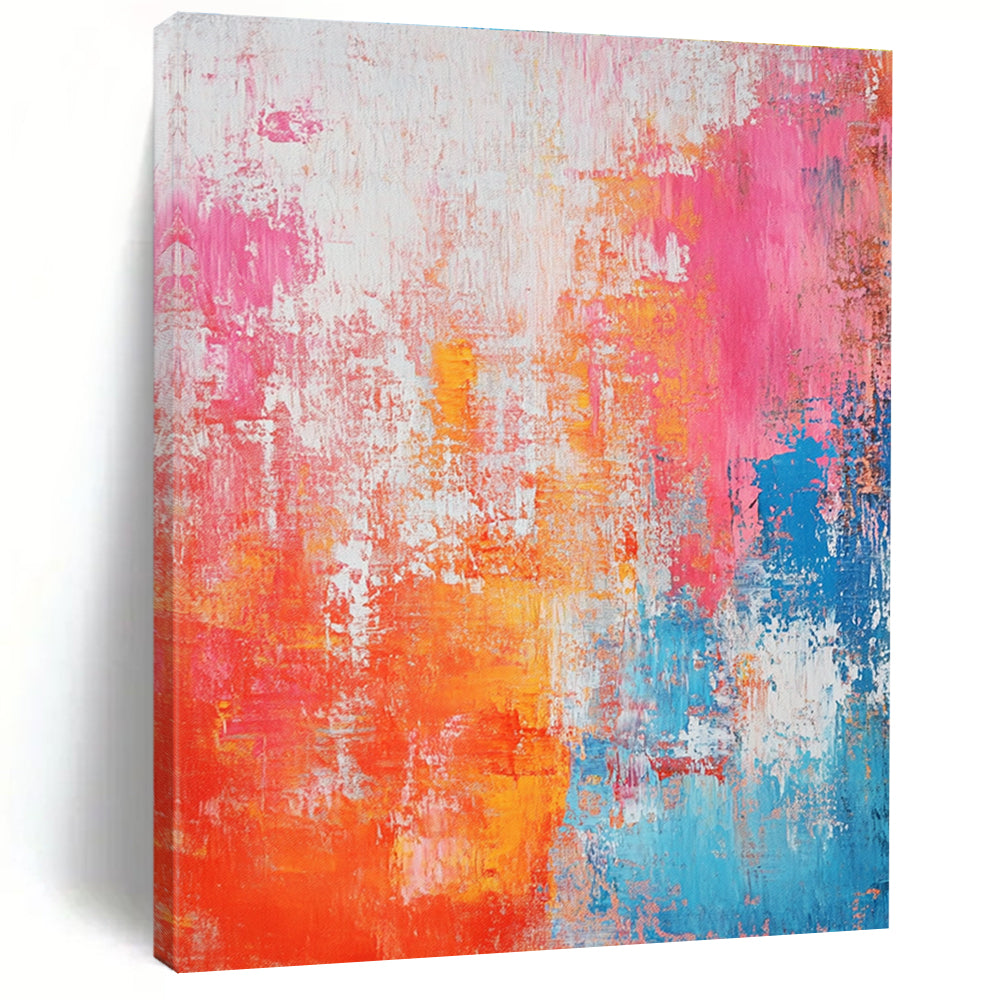 Colorful Textured Abstract Painting with Pink Orange and Blue GER691