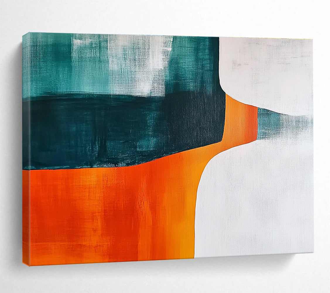 Teal Orange and White Abstract Painting with Bold Color Blocks DYP408