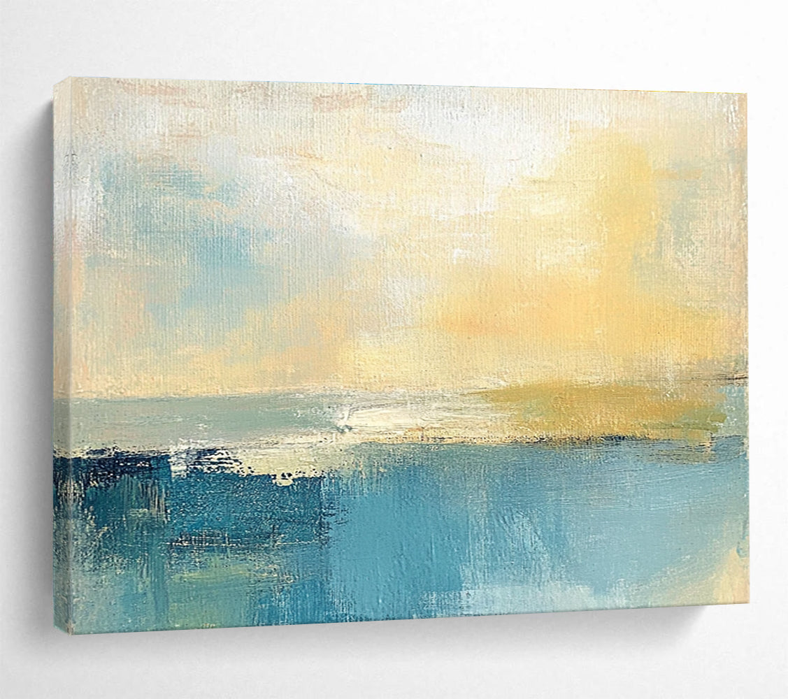 Soft Coastal Horizon Abstract Painting with Muted Blues and Yellows DYP245