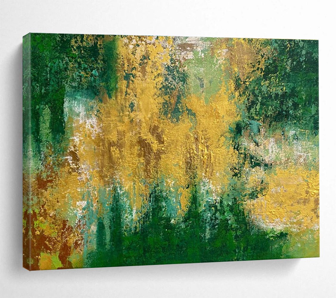 Green Gold Abstract Painting with Lush, Forest - Like Energy THY375