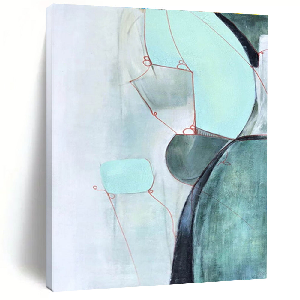 Mint Green and Red Line Abstract Painting ADGE250