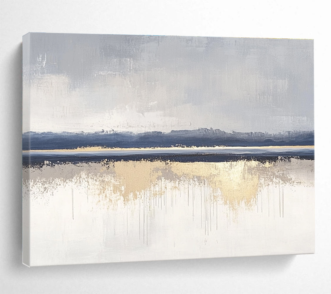 Grey Blue and Gold Landscape Abstract Painting with Reflective Details DYP199