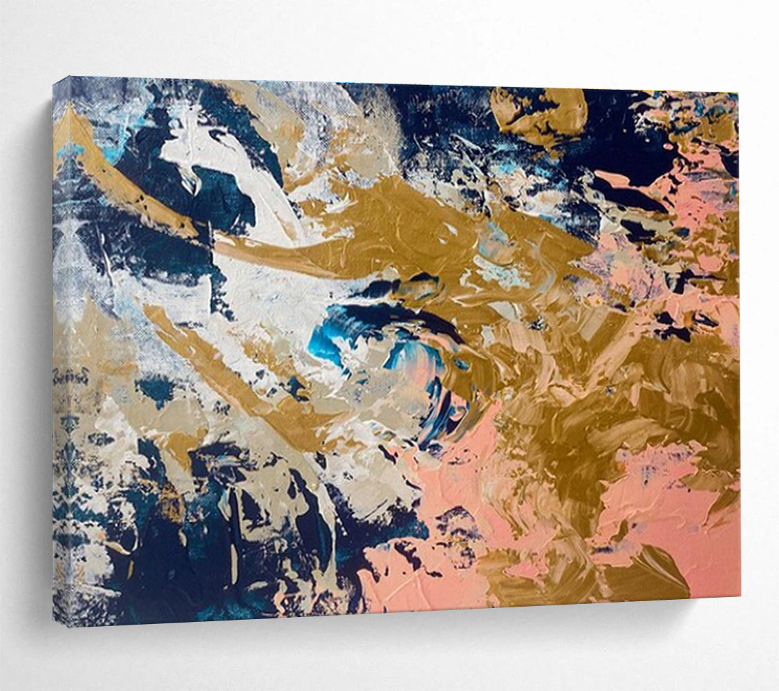Navy Gold Pink Abstract Painting with Opulent, Contrasting Hues THY381