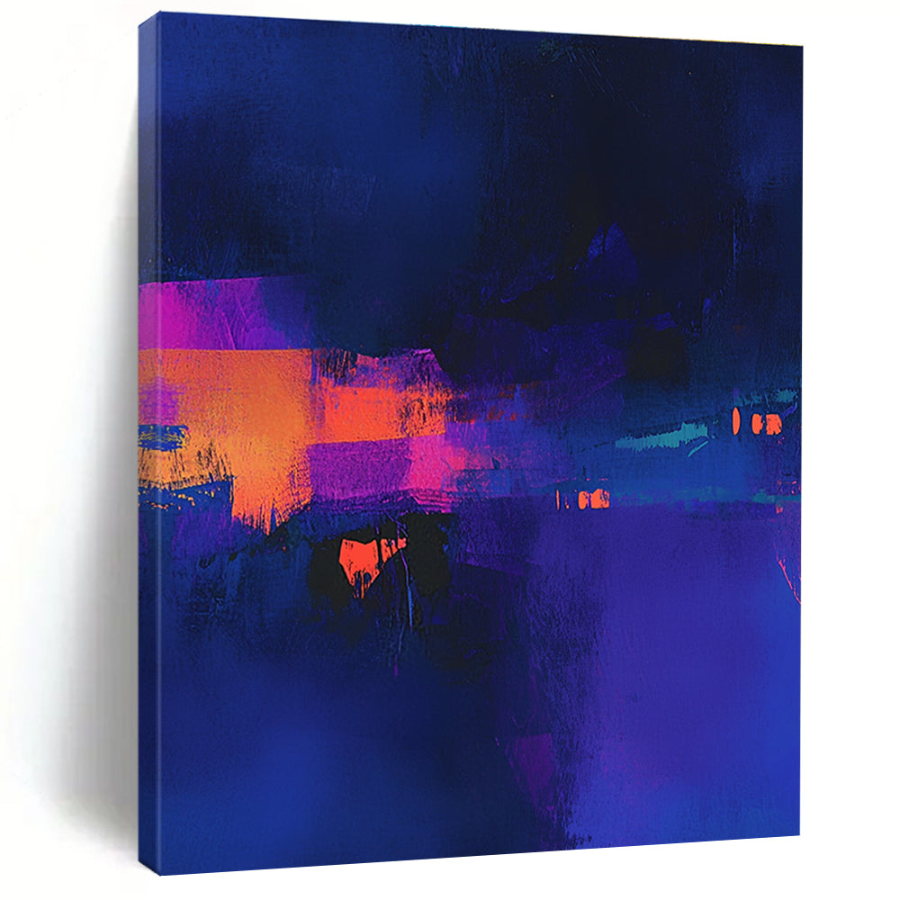 Blue Purple Orange Abstract Painting with Dark Background GER747