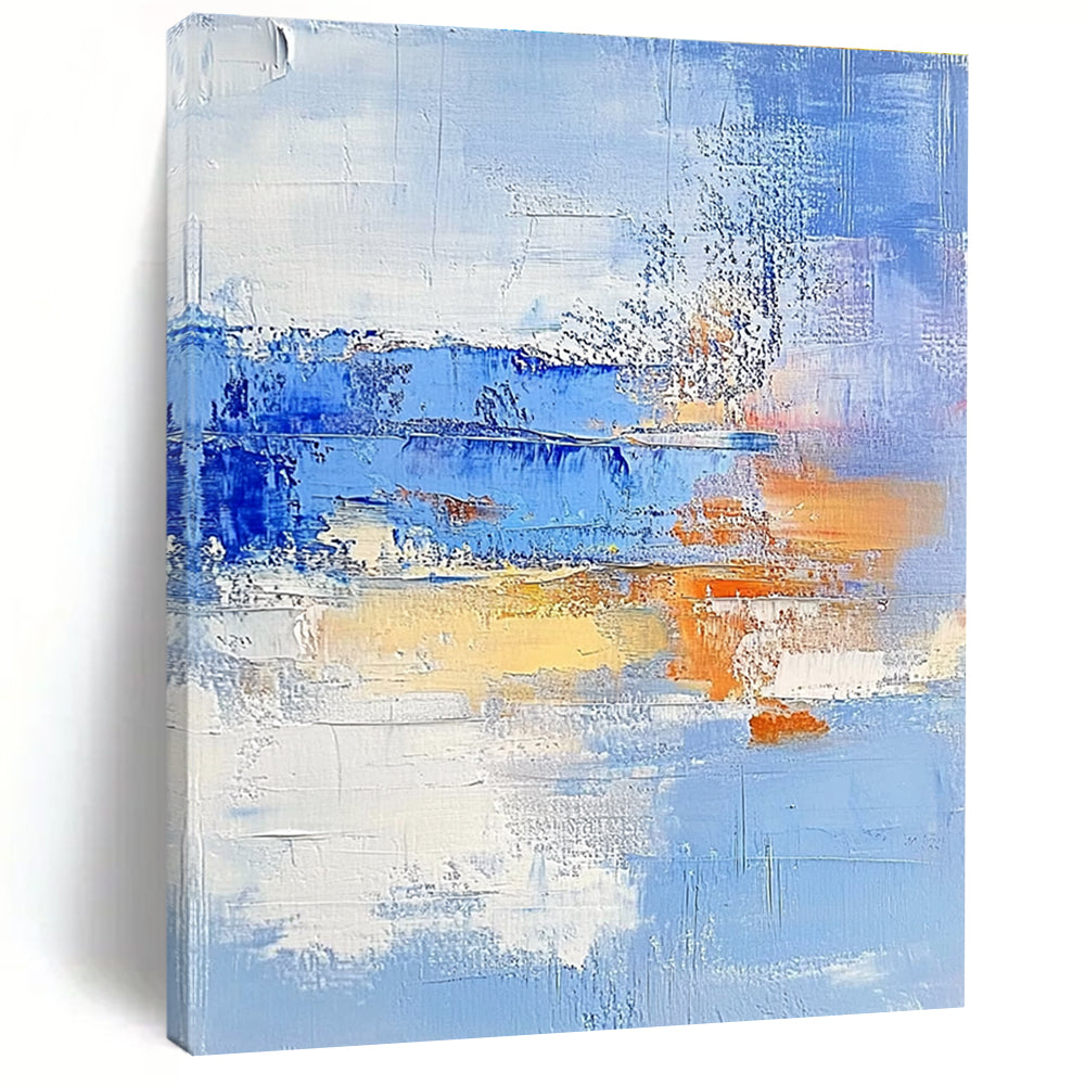 Light Blue and Orange Abstract Painting with Textured Layers GER617