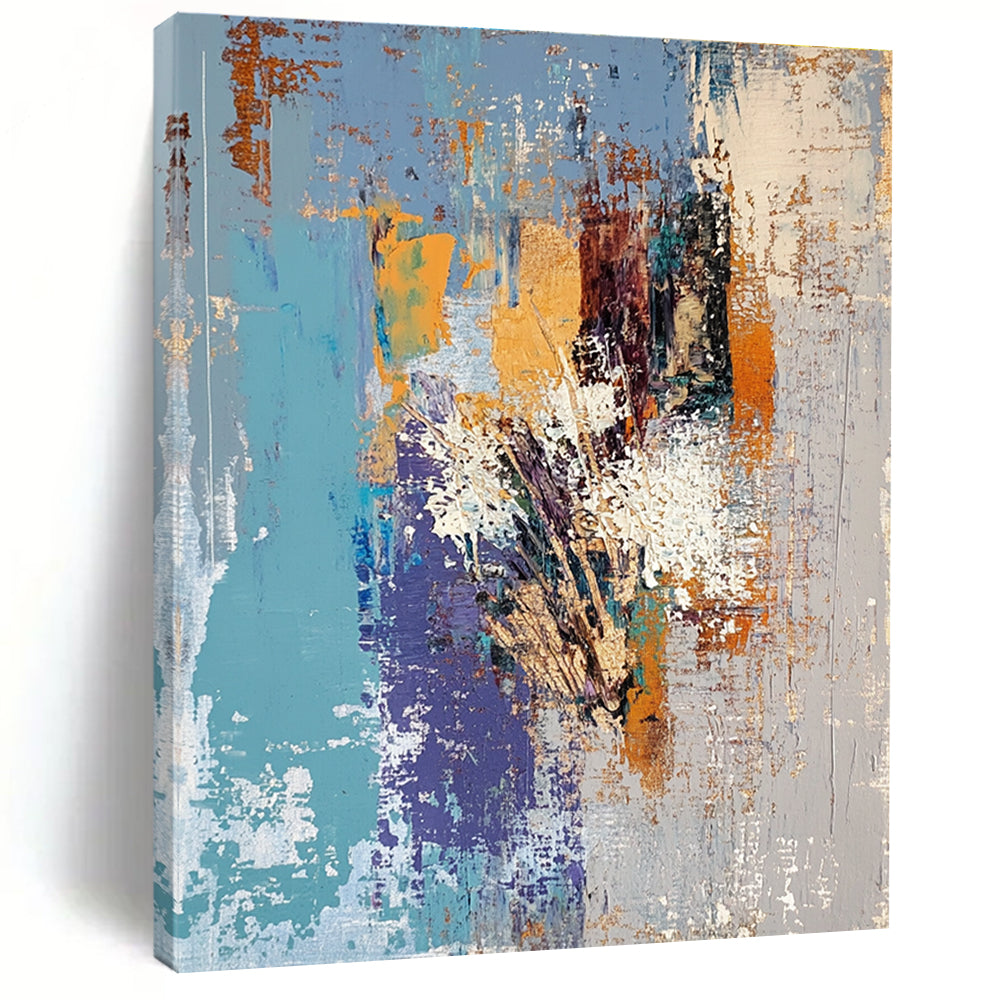 Blue Purple Orange Abstract Painting with Textured Layers GER759