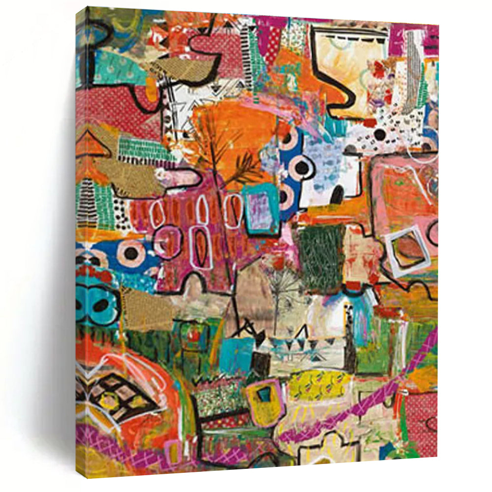 Eclectic Colorful Abstract Painting with Mixed Patterns ADGE293