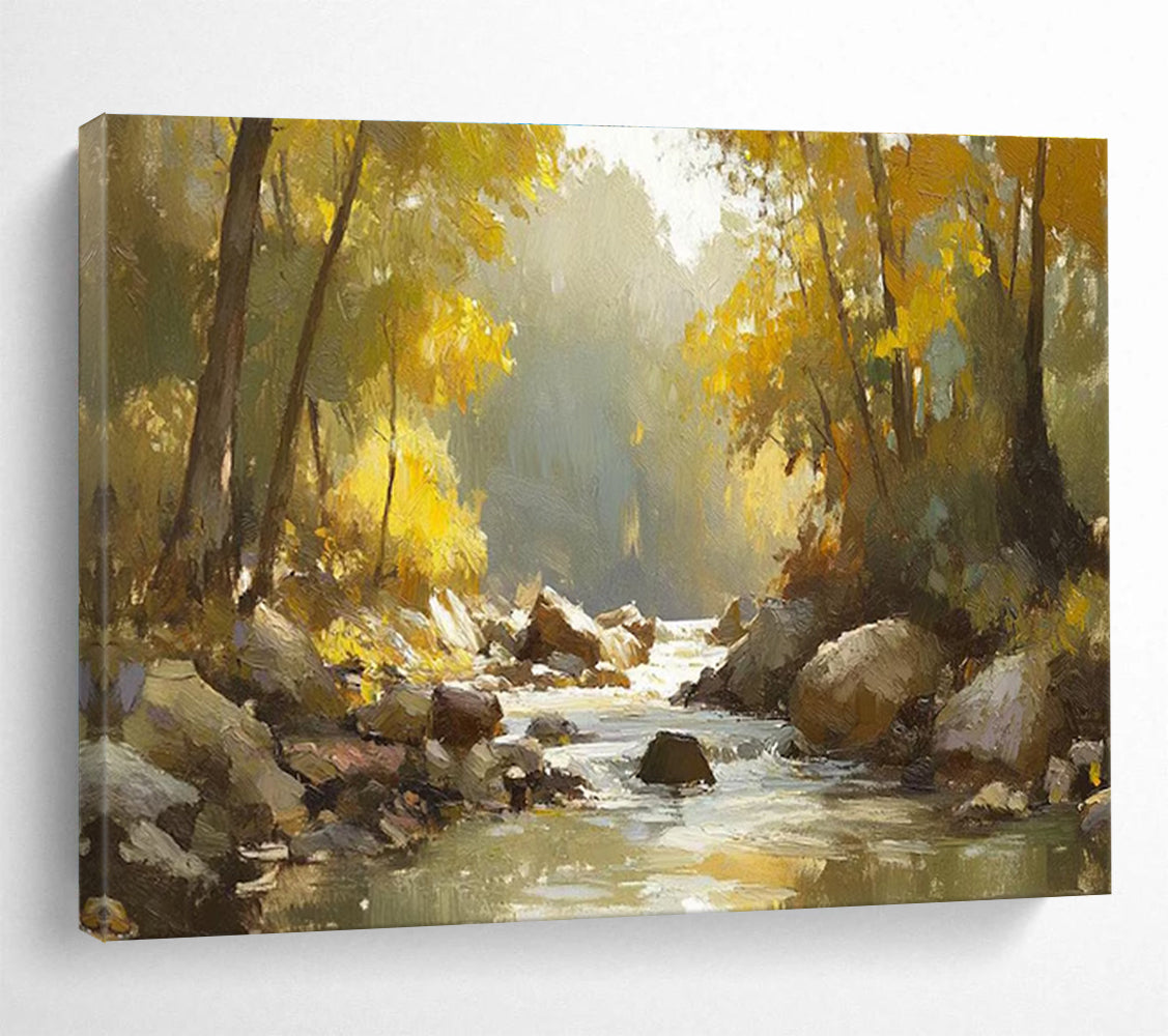 Autumn River Abstract Painting with Warm, Golden Tones THY412