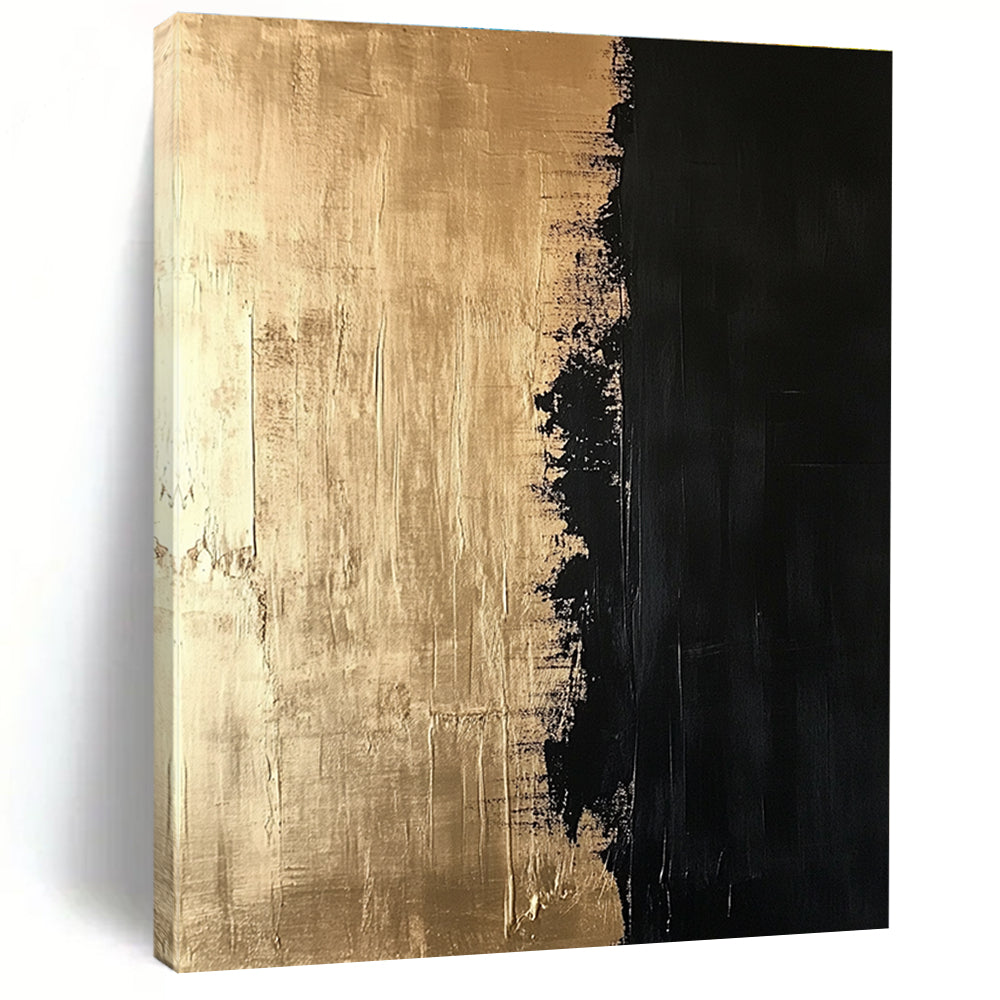 Gold and Black Abstract Painting with Textured Contrast GER130