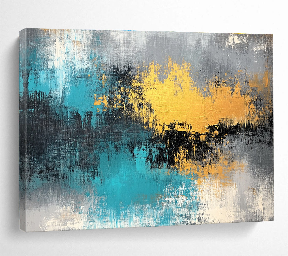 Blue and Gold Abstract Painting with Textured Brushstrokes DYP419