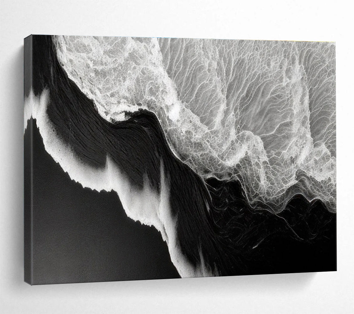 Black White Wave Abstract Painting THY074