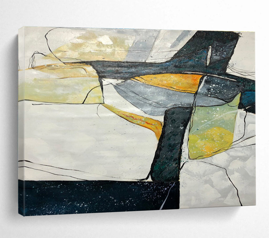 Black Yellow Geometric Abstract Painting THY037