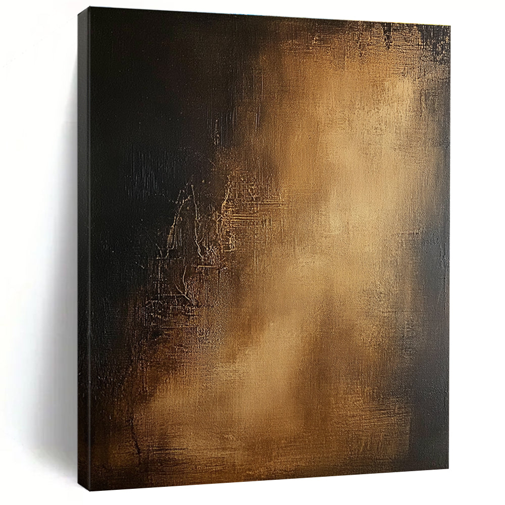 Black and Gold Textured Abstract Painting with Subtle Glow GER032