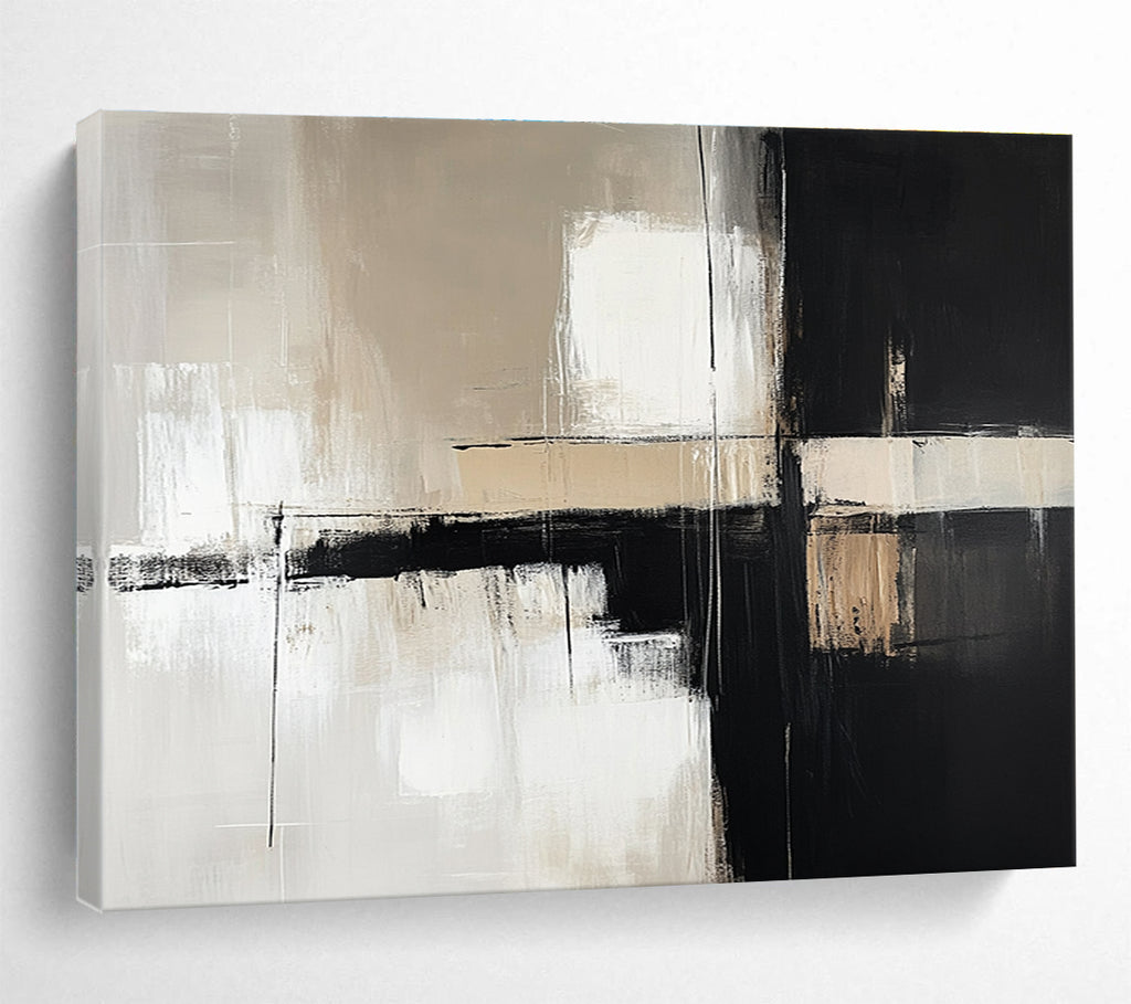 Monochrome Geometry Abstract Painting with Contrasting Blocks DYP388