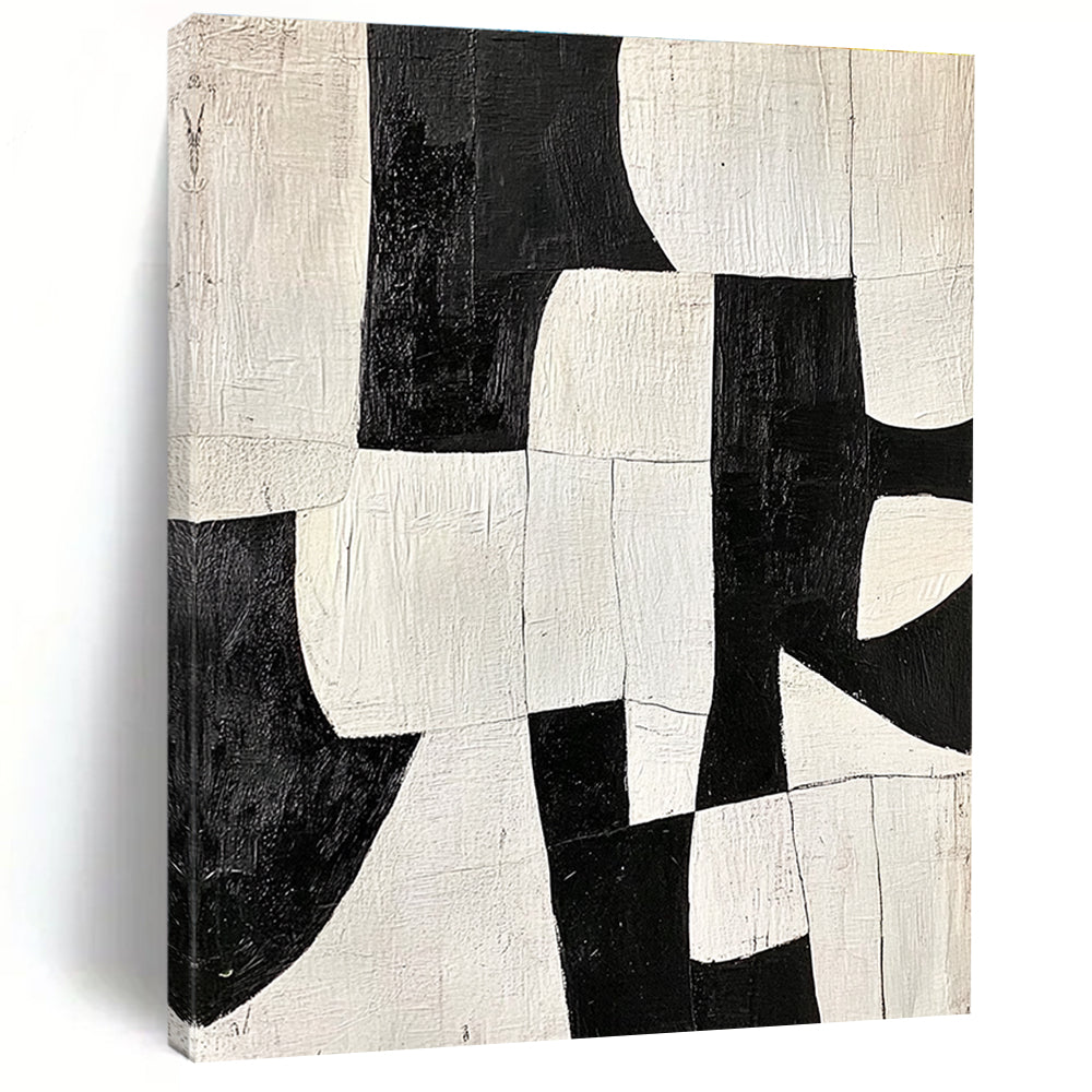 Black - and - White Patchwork Abstract Painting GER323