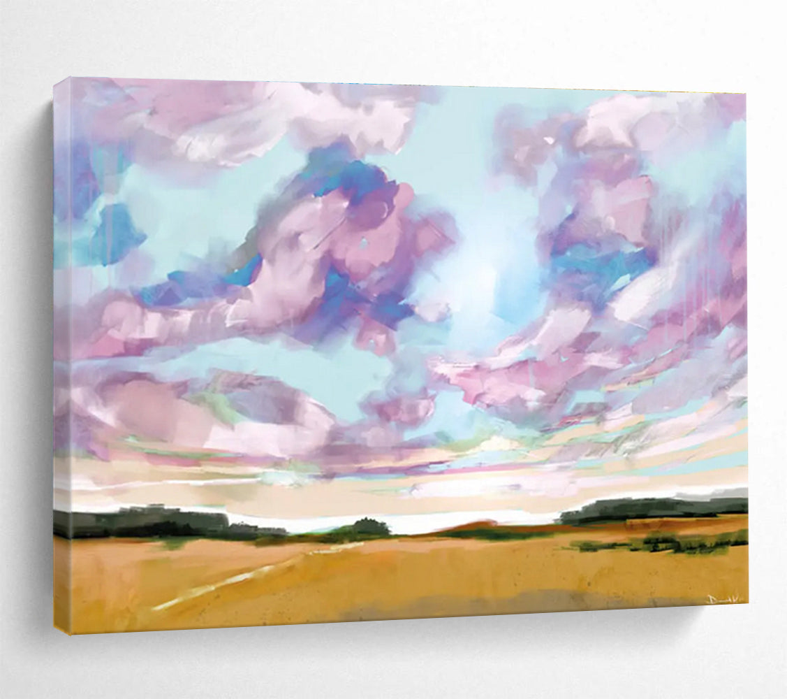 Sky and Field Abstract Painting with Colorful Clouds and Golden Fields THY149