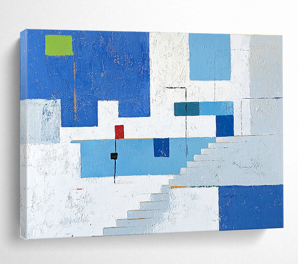 Blue and White Geometric Architectural Abstract Painting DYP081
