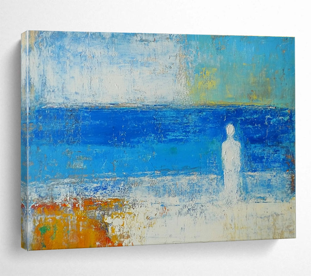 Figure by the Sea Abstract Painting with Soft Color Palette DYP195