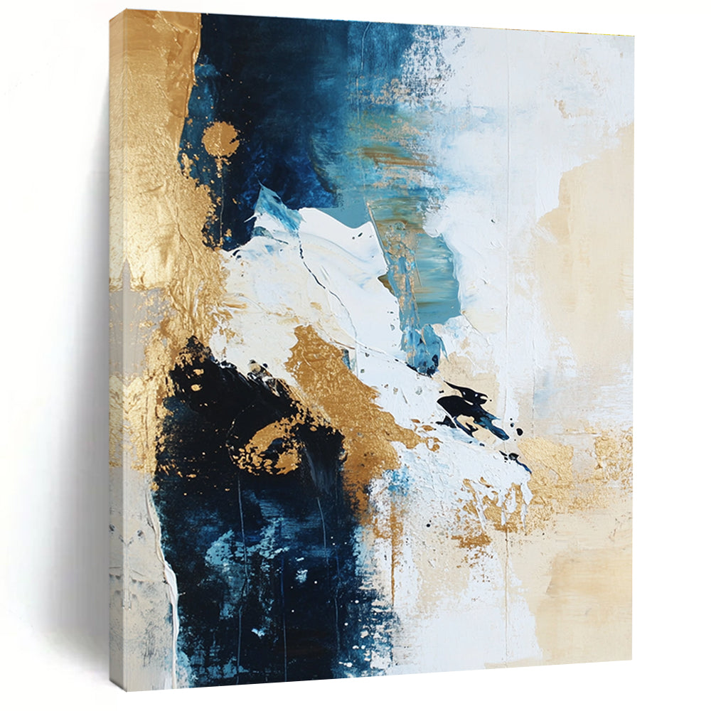 Blue Gold Abstract Painting with Dynamic Brushstrokes GER723
