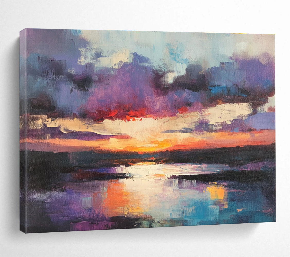 Purple and Orange Sunset Lake Abstract Seascape Painting DYP293