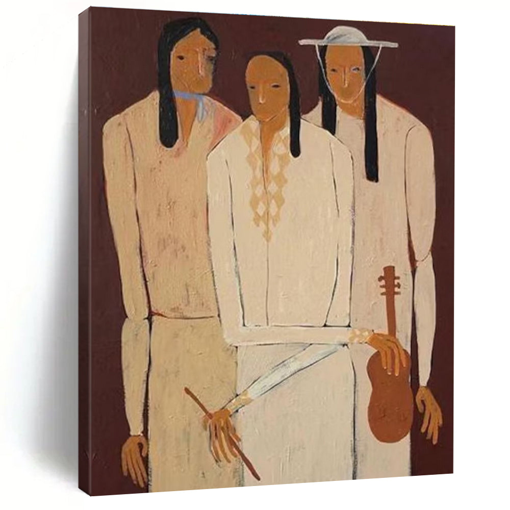 Three Figures in Light Tones on Dark Background Abstract Painting ADGE141