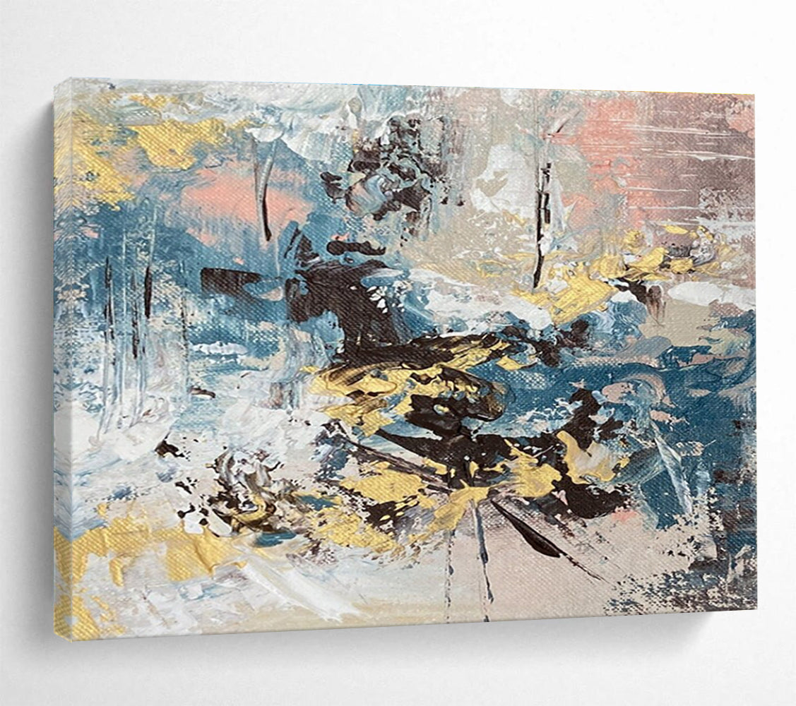 Colorful Abstract Blend Painting with Blue, Yellow, and Pink Hues THY340