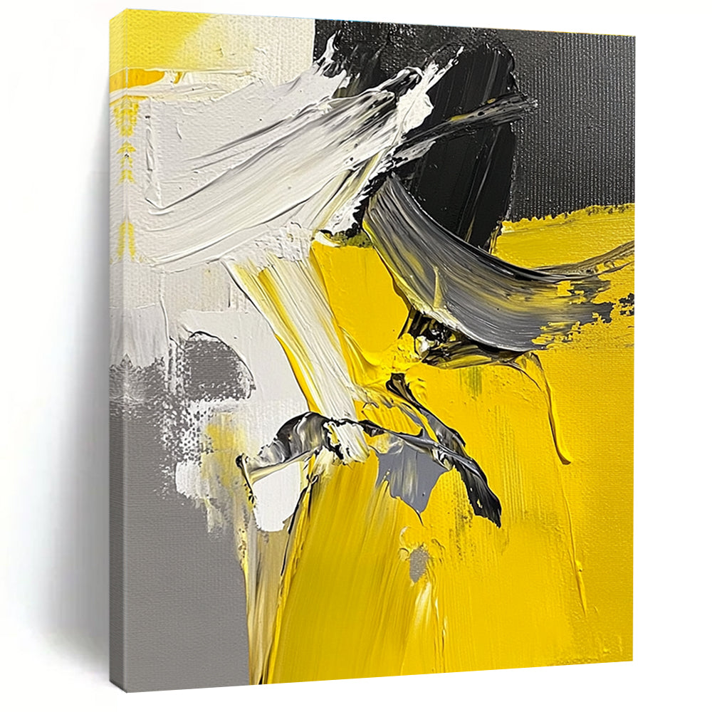 Yellow Gray and White Abstract Painting with Thick Impasto GER552