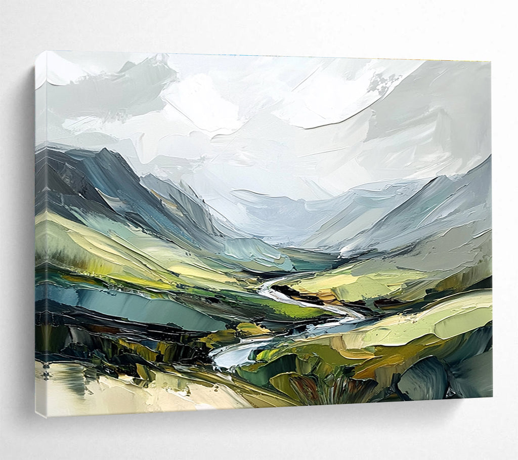 Impasto Mountain Valley Abstract Painting with Rich Greens DYP597