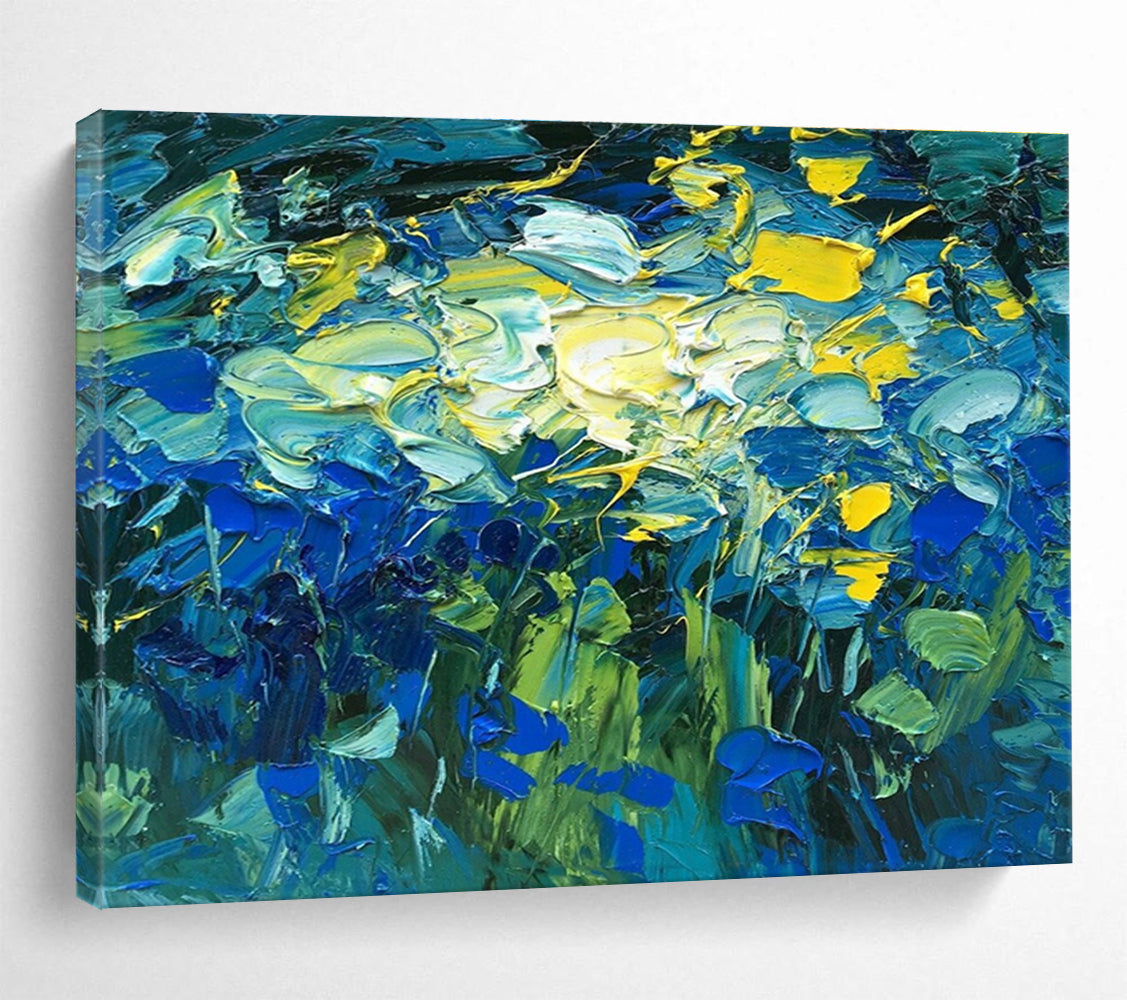 Blue Yellow Green Abstract Floral Painting THY483