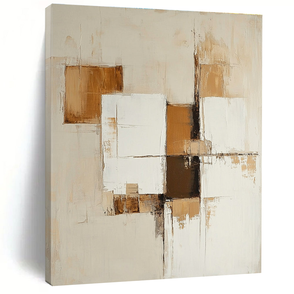 Large abstract painting featuring beige and white squares with brown accents for a modern artistic touch.STSC763