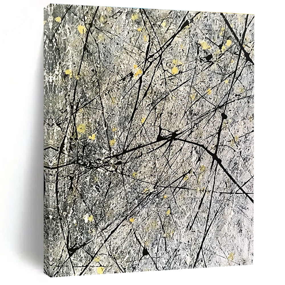 Gray Yellow Line Abstract Painting with Dynamic Strokes GER778