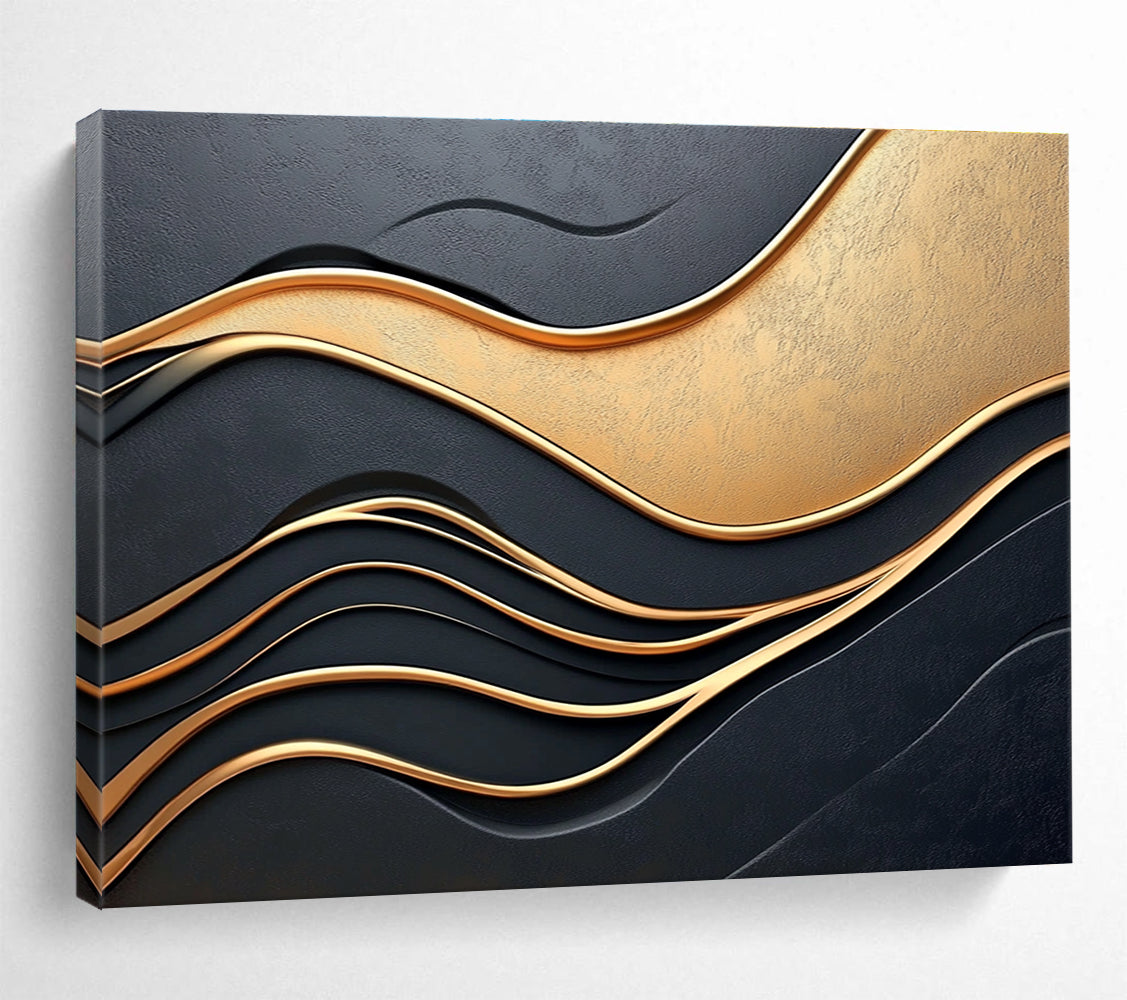 Black and Gold Waves Abstract Painting with 3D Effect DYP166