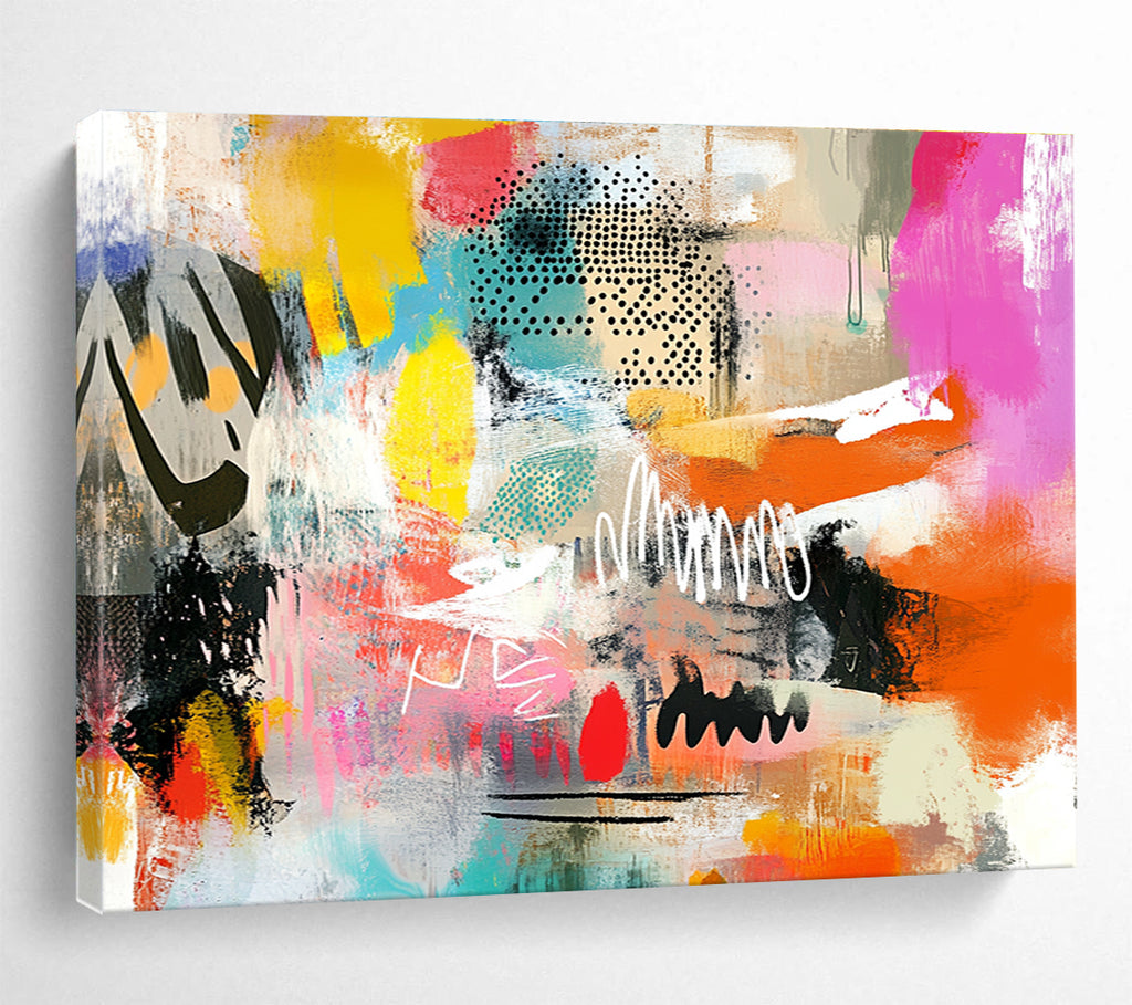 Colorful Mixed Media Abstract Painting with Dots and Lines DYP168