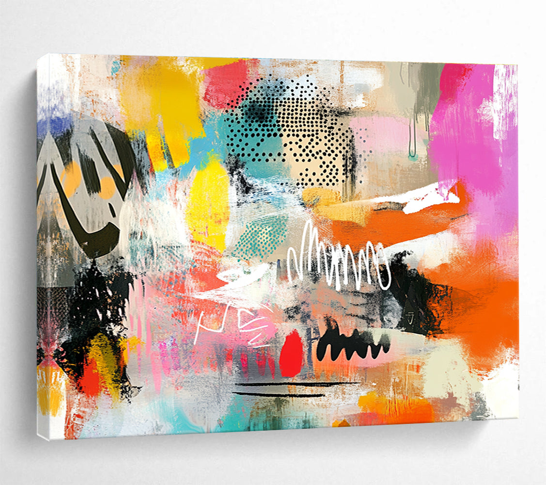 Colorful Mixed Media Abstract Painting with Dots and Lines DYP168