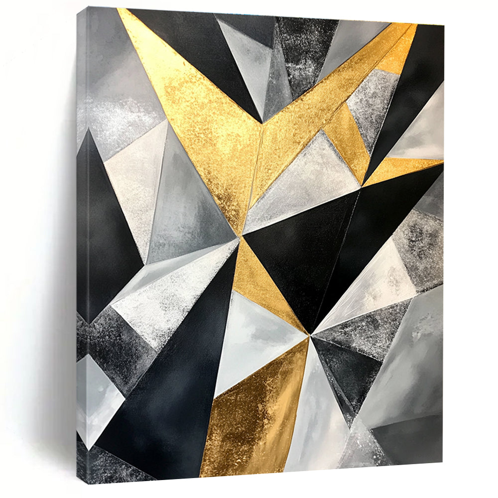 Geometric Gold Abstract Painting with Sharp Angles GER446