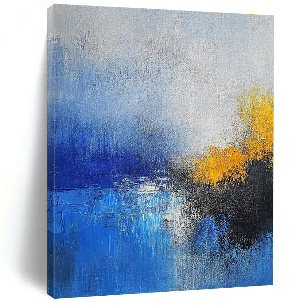 Blue and Yellow Abstract Painting with Dreamy Ambiance GER382