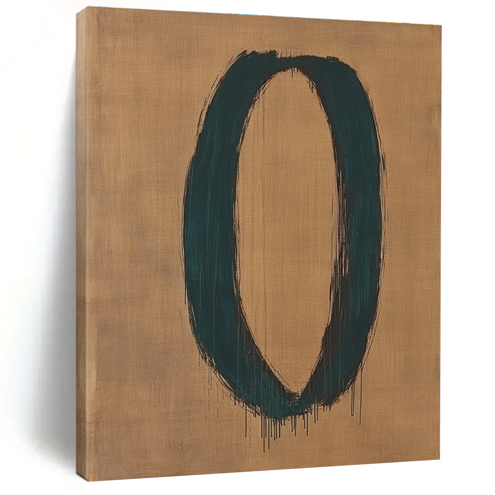 Teal Oval on Beige Abstract Painting with Expressive Brushstrokes GER033
